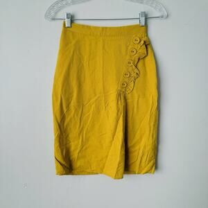 Burlapp Yellow Linen A-line Skirt With Button Design Women’s 4